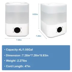 SUGIFT 4L Cool Mist Humidifier with Smart App & Voice Control, Ultra-Quiet, 32-Hour Run Time, 7-Color LED Light
