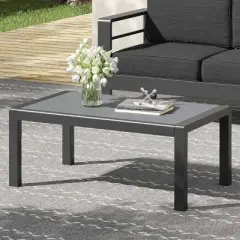 Outdoor Aluminum Coffee Table,Rectangular Patio Coffee Table with Weather Resistant Frame,Modern Coffee Table for Living Space-Coolbibila