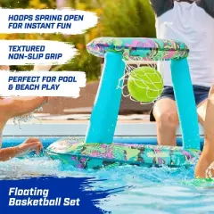 Swimways Hydro Spring Hoops, Pool Toy, Inflatable Pool Game Basketball Set