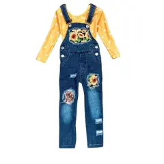 Girls I Pick You Patched Overall Jeans Set - Mia Belle Girls