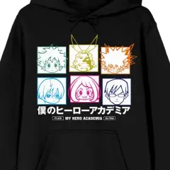 My Hero Academia Icon Characters Long Sleeve Men's Black Hooded Sweatshirt