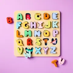 Wooden ABC Puzzle - 27pc - Gigglescape&trade;: Educational Focus on Shapes, Colors, Problem Solving, Wood Material