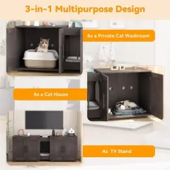 55" Litter Box Enclosure Furniture for 2 Cats，TV Stand/Cabinet Storage Grooves for Living Room
