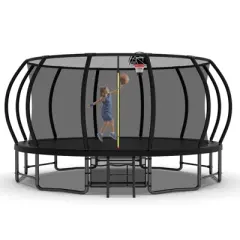 HFYee 12/14/16FT Kids Adventure Trampoline Safety Enclosure & Ladder for Outdoor Play for Ages 6-12