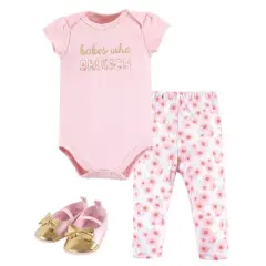 Little Treasure Baby Girl Cotton Bodysuit, Pant and Shoe 3pc Set, Brunch