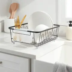 Small Steel Dish Drainer Black - Brightroom&trade;: Freestanding Dish Drying Rack with Utensil Holder, Powder-Coated Steel