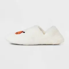 Women's Black Cat and Pumpkin Embroidered Halloween Faux Fur Slipper Socks with Grippers - Hyde and EEK Boutique&trade; Ivory/Black/Orange