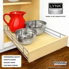 Lynk Professional 14"x21" Select Sliding Pull Out Cabinet Drawers Organizer Wood Chrome: Kitchen Storage, Ball Bearing Glides