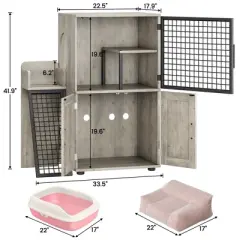 41.9'' H Cat Litter Box Enclosure with Platform, Double Layer Hidden Cat Furniture - Modern Multi-Level Indoor House with Ladder