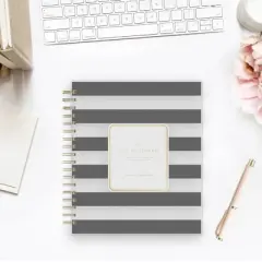 Day Designer 8"x10" 2025-2026 Daily/Monthly Wirebound Planner Frosted Rugby Stripe