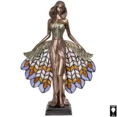Design Toscano Peacock Priestess Tiffany-Style Stained Glass Illuminated Sculpture