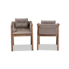 2pc Marcena Leather Upholstered and Wood Dining Chair Set Gray/Walnut Brown - Baxton Studio