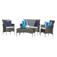 Malta Outdoor 4pc Wicker Chat Set with Cushions - Christopher Knight Home