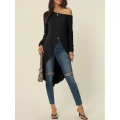 Seta T Women's One Shoulder Long Sleeve High Low Asymmetrical Hem Casual Tunic Blouse