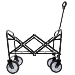 NAYSAYE Wagon Collapsible Utility Cart with Dual Layer Storage for Outdoor Activities, Black, 25.98"*17.32"*37.4"