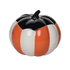 Transpac Ceramic Striped Pumpkin Cookie Jar Decorative Object for Halloween Home Decor Multicolored Dolomite Tabletop Gift