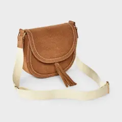 Girls' Faux Suede Saddle Crossbody Bag - art class&trade; Brown