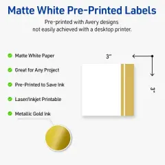 Avery Printable Square Labels, Gold Double-Dipped Edge, 3" x 3", Matte White Square Labels, Permanent, Laser/Inkjet, 60ct, Great for Product Labels