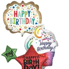 LoonBalloon 14 Inch Birthday Theme Minishape Stick Balloons (16 Pack)- Pre-Inflated