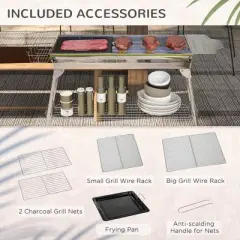 ORRD  Portable Charcoal Grill, Stainless Steel Hibachi BBQ for Camping, Picnic, Tailgating w/ Pan, Grill Rack, Shelves & Hooks