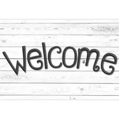Ashley Productions&reg; Smart Poly&trade;, The Original Fun Mat&trade;, Welcome Mat, 15.5" x 23.5", White Shiplap Wood Plank, Welcome