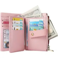 Small Leather Wristlet Wallet for Women &ndash; Ladies Bifold Purse with Card Slots, Zipper Coin Pocket, Slim Compact Design for Everyday Use