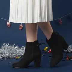 Perphy Women's Round Toe Lace Up Chunky High Heels Ankle Boots