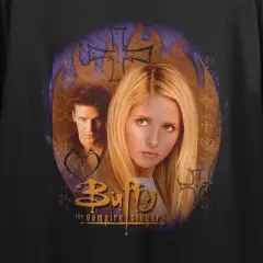 Buffy The Vampire Slayer Angel & Buffy Key Art Crew Neck Short Sleeve Women's Black Crop T-shirt
