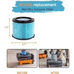 Nispira VF3500 Vacuum Filter Replacement Compatible with Ridgid Wet/Dry Vac 3-Layer Filters WD4050 WD4070 WD4522, 2 Packs