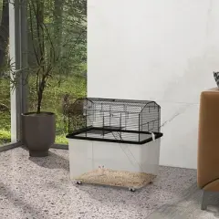 PawHut 22" 2-Tier Hamster Cage with Extra-Deep 14" Base, Small Animal Cage with Ramp, Water Bottle, Food Dish, Wheels, Black