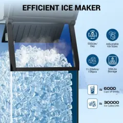 Mojgar Commercial Ice Maker Machine 550LBS/24H with 350LBS Storage Bin, 156 Full Cube Ice Ready in 8-15 min, Air Cooled