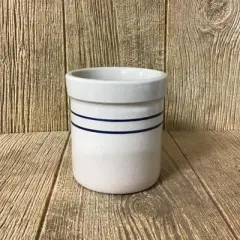 Martinez Pottery Pickling Fermenting Crock - Tan with Blue Stripe Stoneware Jar, 1/4 Gallon Capacity