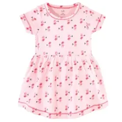 Touched by Nature Baby and Toddler Girl Organic Cotton Short-Sleeve Dresses 2pk, Coral Garden