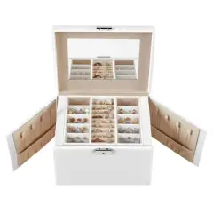 Large Accessory Organizer 4-Tier White Mirror Jewelry Box