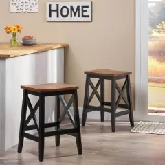 Set of 2 Heffley Contemporary Farmhouse Wooden Counter Height Barstools Walnut/Black - Christopher Knight Home