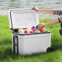 VEVOR Portable Cooler, 45 QT Wheeled Cooler with Ice Retention, Heavy-Duty Handles and Cup Holder, Lightweight Rigid Material, White