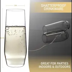 Unbreakable 12 oz Champagne Flutes (Set of 8) - 100% Tritan Reusable Mimosa & Champagne Glasses - Cocktail Glasses for Hosting Parties Indoors & Out