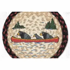 Earth Rugs Bears in Canoe Round Trivet &ndash; 10" Wildlife Print on Braided Natural Jute Table Mat