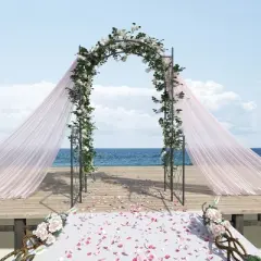 Outsunny 85'' Metal Garden Arbor with Gate, Outdoor Steel Arch with Scrollwork for Climbing Vines, Ground Mountable Columns