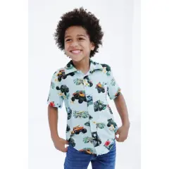 Monster Jam Grave Digger El Toro Loco Megalodon Truck Matching Family Hawaiian Button Down Shirt Toddler