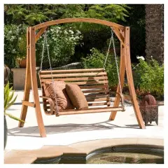 Tulip Larch Wood Patio Swinging Loveseat - Natural - Christopher Knight Home