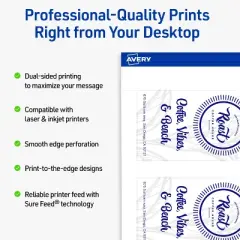 Avery Printable Arched Business Cards, Sure Feed Technology, 2" x 3-1/2", Matte White Cardstock, Print-to-The-Edge, Laser/Inkjet Printable, 80 Total