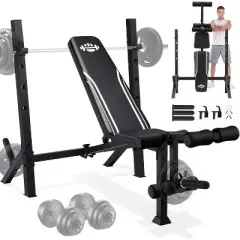 OPPSDECOR 900LBS Fold Weight Bench Set with Squat Rack Adjustable Workout Press Bench with Leg Extension & Leg Curl, Incline Decline Flat for Home Gym