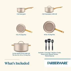 Farberware Radiant 10pc Nonstick Cookware Set: Stainless Steel Lids & Handles, Dishwasher-Safe, Gas & Electric Compatible