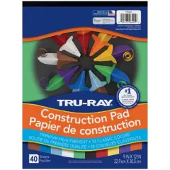 Tru-Ray&reg; Construction Paper Pad, 10 Classic Colors, 9" x 12", 40 Sheets, Pack of 6