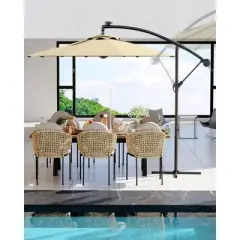 10FT  Cantilever Umbrella, Base Included - for 2-6 People, 360-Degree Rotation & Infinite Tilt, Fade-Resistant Canopy for Deck Pool Garden Backyard