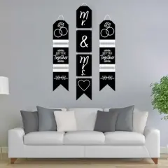 Big Dot of Happiness Mr. and Mrs. - Hanging Vertical Paper Door Banners - Black & White Wedding, Bridal Shower Wall Decoration Kit - Indoor Door Decor