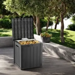 DSVIMOY Deck Boxes, 4-Piece 45 Gal Outdoor Storage Deck Box, Small Patio Storage Bin for Garden Tools, Brown, 30.75"*17.13"*21.85"