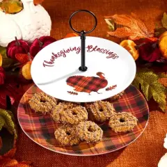 The Lakeside Collection Harvest Plaid Serving Pieces - 2-Tier Tray