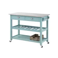 Colorado Kitchen Island with Stainless Steel Top Blue - Boraam